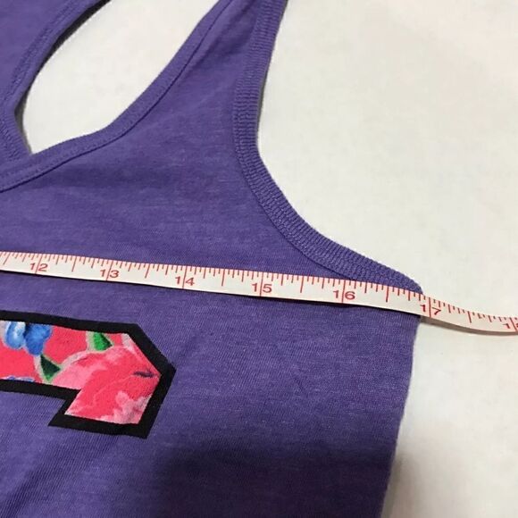 Freeze Jrs Purple Floral Tropical "NYC" Sleeveless Workout Yoga Tank Top - Sz L - Picture 6 of 6